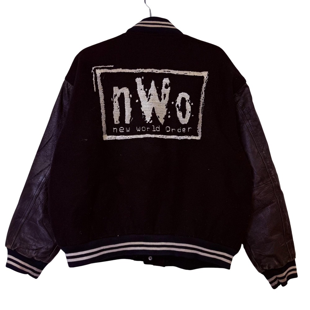 Vintage 90s NWO New World Order Wrestling Letterman Varsity Leather Jacket L
